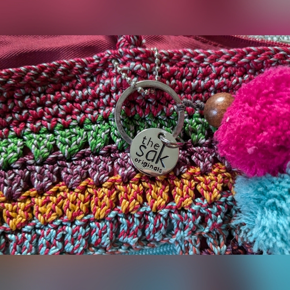 The Sak Greenwood Stripes Multicolor Crochet Tote Shoulder Handbag 14"x11"x4 - Picture 3 of 13